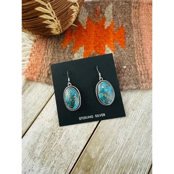Navajo Sterling Silver & Morenci Turquoise Post Earrings - Picture 2 of 6